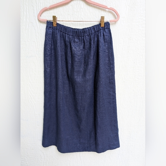 Vintage I. Magnin 100% Linen Navy Blue Skirt With Pockets Women's Size 12 - Picture 1 of 4